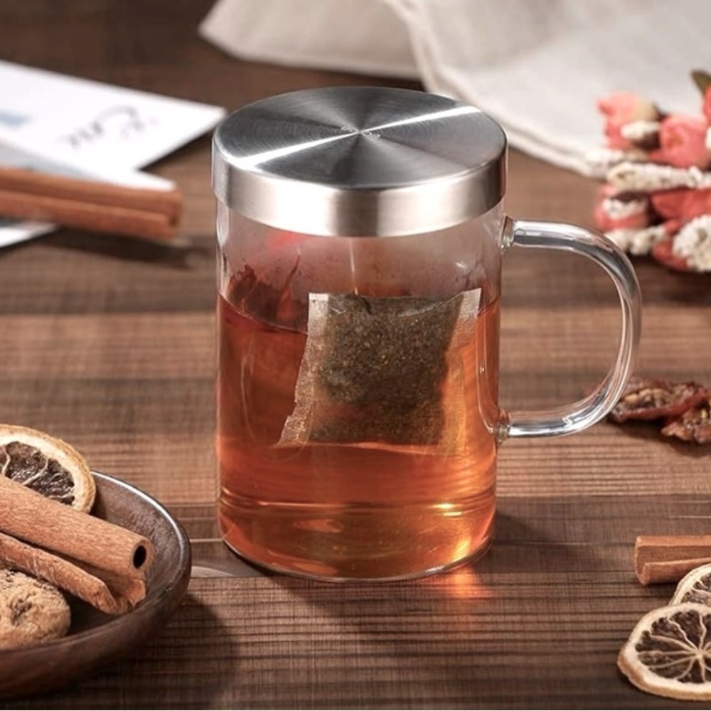 Ecooe Borosilicate Glass Tea Infuser Cup with Lid 16.9oz.